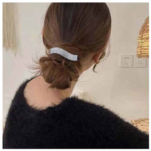 Allereya Crystal Hair Clip Barrette CZ Rhinestone Hair Barrette Clip Silver Shiny Wedding Headpieces Crystal French Head Clip Decorative Headwear Bride Hair Accessories for Women and Girls (Silver)