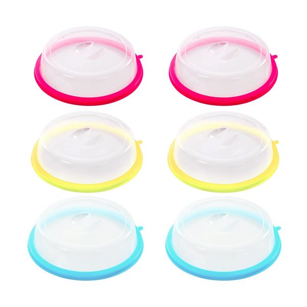 Hwtcjx 6 Pcs Microwave Cover, Plate Covers, Microwave Lid, Microwave Food Cover, Silica Gel + PP, Safe and Non-toxic, Easy to Clean, for Refrigerators, Kitchen, 20 x 5 cm (Pink, Yellow, Blue)