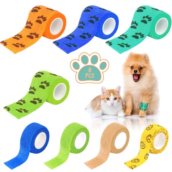 8 Rolle Tiere Bandagen Hund Bandage Elastische Kohäsive Haftbandage Selbsthaftend Haustier Fixierbinden, Haustier Verband Katze Hund Pflaster Tape Binder für Haustier 5cm*4,5m / 2.5cm*4,5m