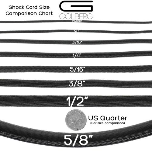 Golberg Black Shock Cord, Bungee Cord - (1/16 Inch x 100 Feet)