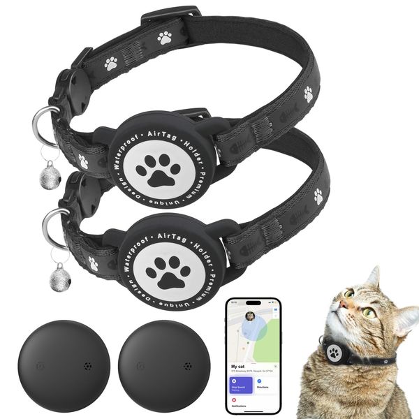 JIARUI SmartTag Katzenhalsband (2 Pack), Mini Tracker Ohne ABO für Katze, (nur IOS) mit Reflektierendes GPS Katze Tracker Halsbänder, Tracking Standort von Haustieren, Arbeite mit Apple Find My35CK