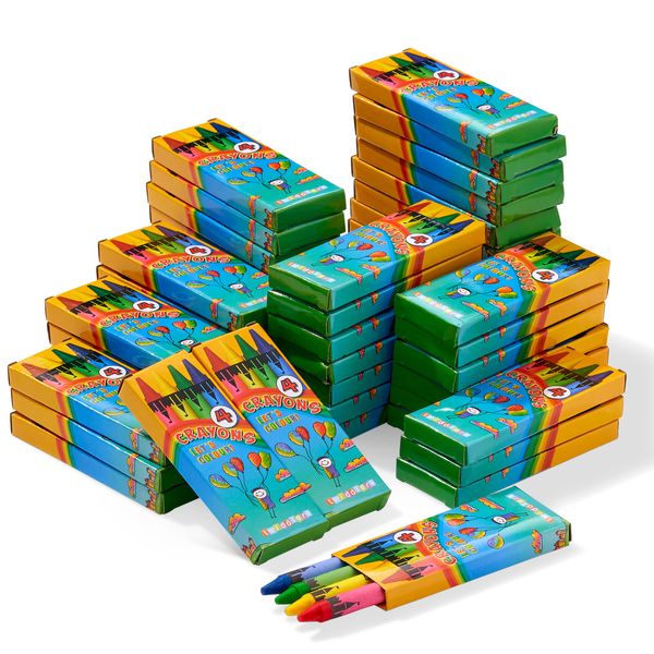 THE TWIDDLERS 50 Boxes of Wax Crayons for Kids, 4 Crayons Per Box, 200 Total - Mixed Coloured, Perfect Mini Crayon Packs for Party Bag Fillers, School Classrooms, Arts & Crafts, Restaurants