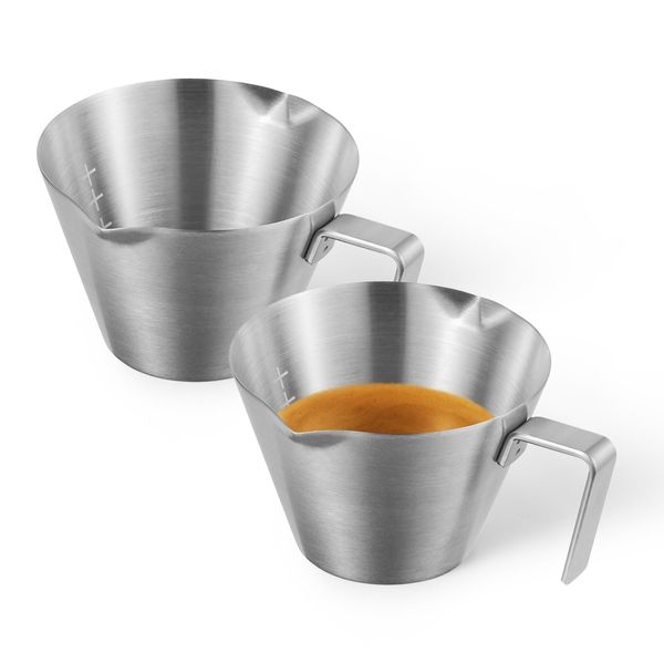 MHW-3BOMBER Espresso Shot Cups with 2 Pourers, Handle, 2 oz, Espresso Measuring Cups, 2 Pack, Stainless Steel Pourer, Barista Coffee, Espresso Accessories (Matte Glossy) G5146BL*2