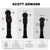 Scott Edward Grey Red Black Abstract Pattern Golf Head Covers Set of 3 Wood Clubs, with Rotating Number Tags