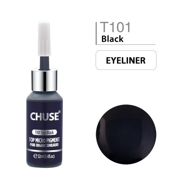 CHUSE T101 Microblading Micro Pigment Permanent Makeup Tattoo Ink Cosmetic Color Passed SGS,DermaTest Top Black 12ml (0.4fl.oz)