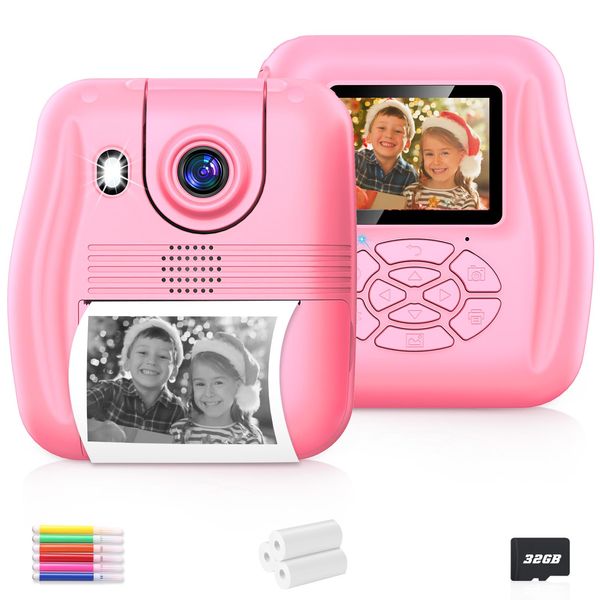 Kids Camera Instant Print Christmas Birthday Gifts for 3 4 5 6 7 8 9 Year Old Girls Boys,Digital Camera for Toddler,Toys for Kids Age 4-8 with 3 Rolls Print Paper,32GB Card