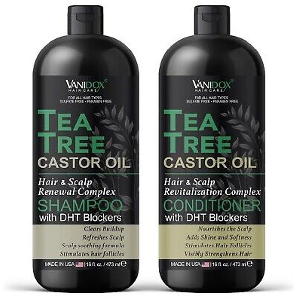 Tea Tree Shampoo and Conditioner Set with Castor Oil for Men and Women