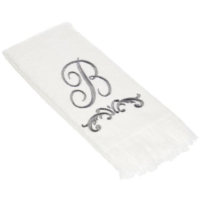 Avanti Monogram Fingertip Towel, R-Scroll, White/Pewter