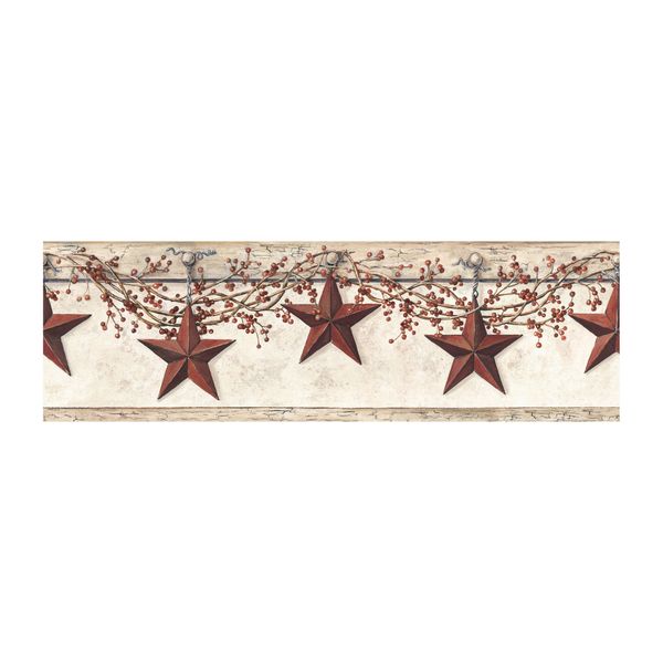 York Wallcoverings HK4664BD Best of Country Hanging Star Off White Water Activated Border