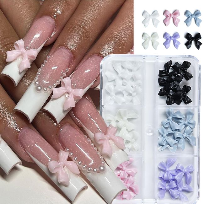 CAMNOW Bow Nail Charms 30pcs Colorful Resin Bow-Knot 3D Cute Nail Charms Set for Acrylic Nails DIY Nail Art Decoration Accessories