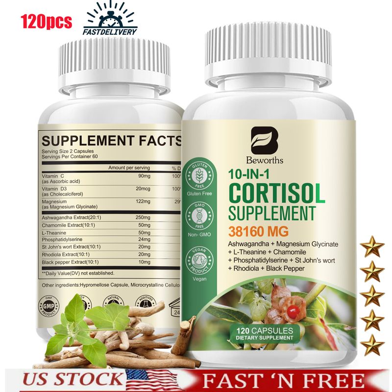 Cortisol Supplement, 10-in-1 Cortisol Reducer Manager Supplements For Women With Ashwagandha, Magnesium Glycinate, L-Theanine, Rhodiola, Calm Zzz & Mood Support, Non-GMO, 60 Vegan Capsules - Foto 7