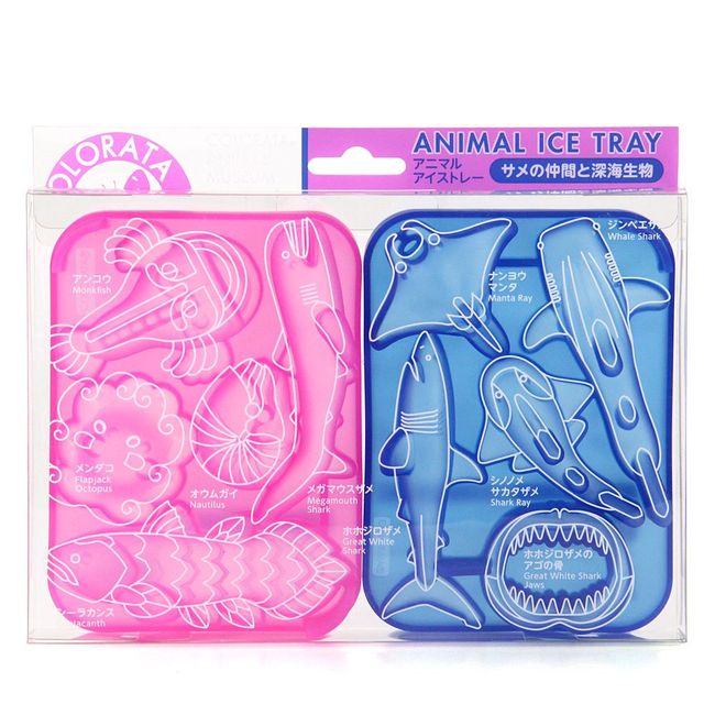 Carolata Ice Tray, Shark Friends and Deep Sea Creatures (Blue, Pink, Microwave, Dishwasher Safe, Silicone), Deep Sea Fish, Shark, Chocolate Mold, Ice Tray, Heat Resistant, Baking Present, Christmas