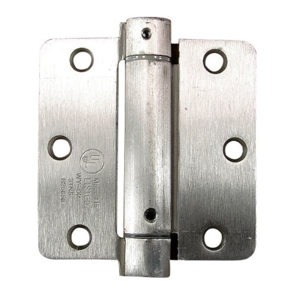 Hinge Outlet Adjustable Spring Hinges, 3.5 Inch with 1/4 Inch Radius in Satin Nickel, Self Closing Hinges, Door Closing Hinges, 2 Pack