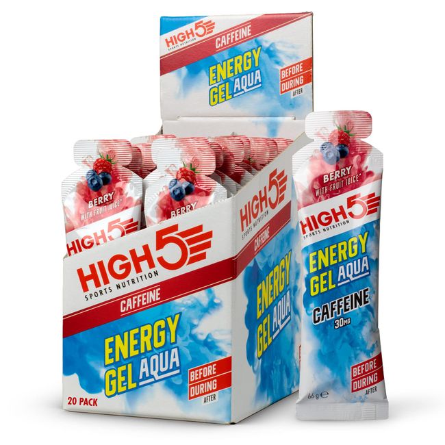 HIGH5 Energy Gel Aqua Caffeine Liquid Quick Release Energy On The Go From Natural Fruit Juice (Berry, 20 x 66g)