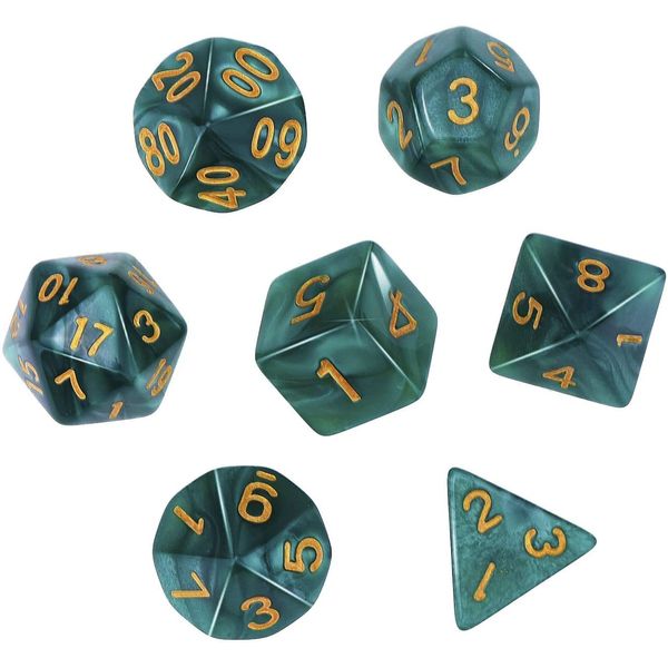 Deolven Polyhedral Dice Set, 7 Pieces Polyhedral Dices for DND MTG RPG Dungeons and Dragons for Party Familiy Gathering Table Games D4 D6 D8 D10 D12 D20 Dark-Green