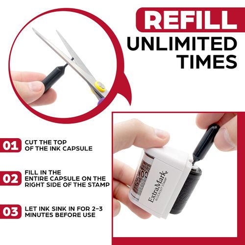 ExtraMark Identity Theft Protection Blockout Stamp - Roller Stamp with Two Replacement Ink Tubes - Yellow Unit