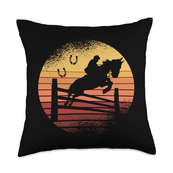Equestrian Horse Show Jumping Retro Sunset Throw Pillow