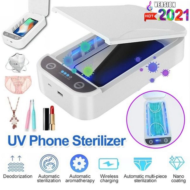 USB Face Person Smartphone Box Portable UV Disinfector Sterilizer Mobile Phone Multifunction, White