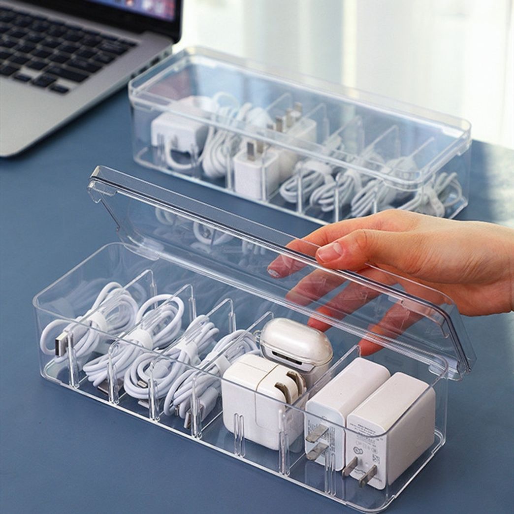  Data Cable Organizer Box Charge Cable Management 7 Compartments  Storage Box USB Cord Sorter Small Desk Electronic Accessories Organizer and  Storage (Grey) : Electronics