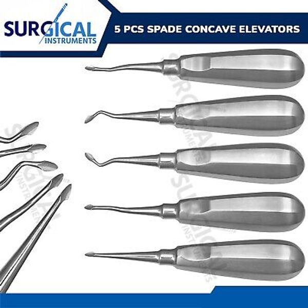 5 Pcs SPADE Concave Elevators Dental Surgical Instruments Stainless German Grade