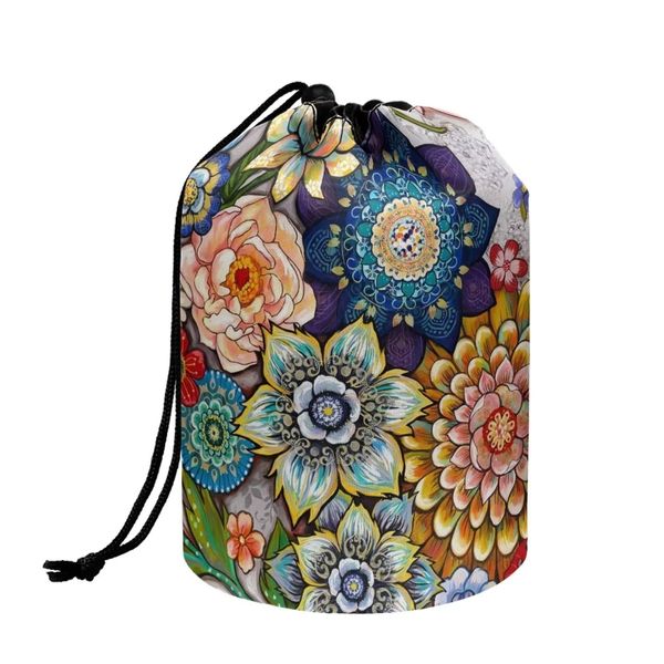 chaqlin Women Girl Drawstring Cosmetic Bag,Blossom Floral Drawstring Cosmetic Makeup Bag Organizer Barrel Travel Toiletry Bag Drawstring Make up Pouch