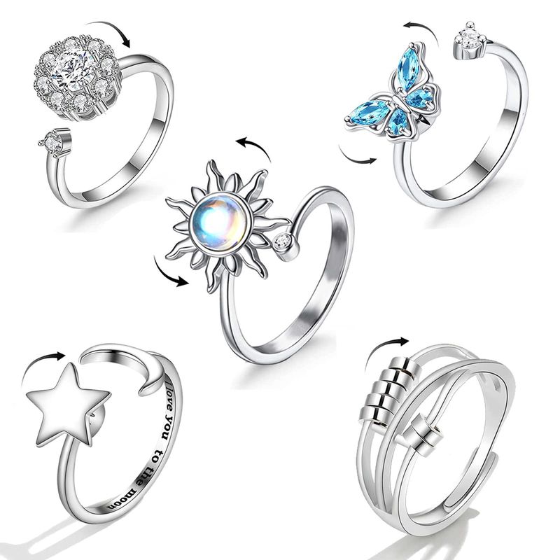 Hifot 5Pcs Anxiety Ring for Women, Silver Fidget Ring for Teen Girls ...