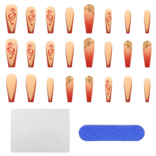 EMSea 24Pcs Red Dragon Coffin False Nails Long Fake Nails Press on Nails False Nails Accessories from ABS Decoration for Girls Women Lady