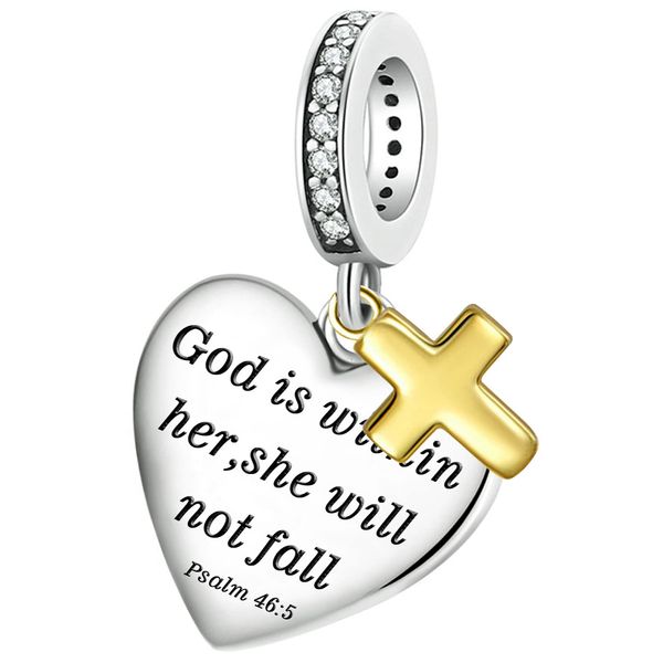 Love Heart Charm Fit for Pandora Charms Bracelet Christian Bible Verse Cross Charm Prayer Faith Religious Jewelry Gifts for Women 465