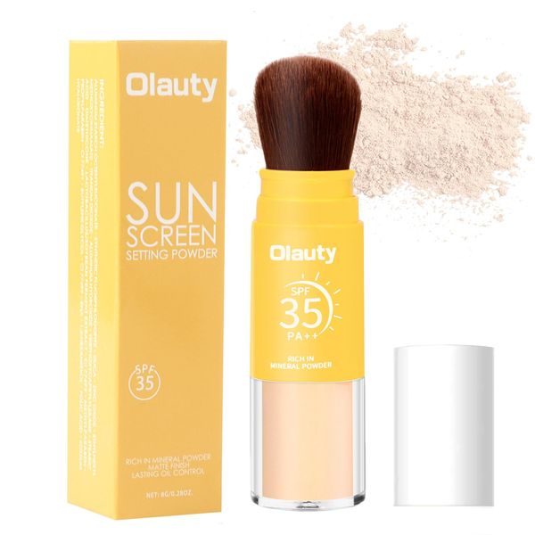 Mineral Sunscreen Setting Powder, SPF 35, Translucent Brush Setting Powder for Face, Long Lasting Oil Control Matte Loose Powder, Lightweight, Breathable (01# Translucent)