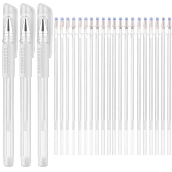 Heat Erasable Fabric White Marking Pens with 20 Refills for Tailors Sewing and Quilting Dressmaking, White Heat Erase Pens of Fabrics.