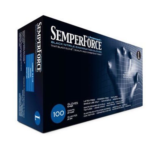 Sempermed SemperForce Black Powder Free Exam Medical Gloves, Medium (10 Boxes: 1000 Case)