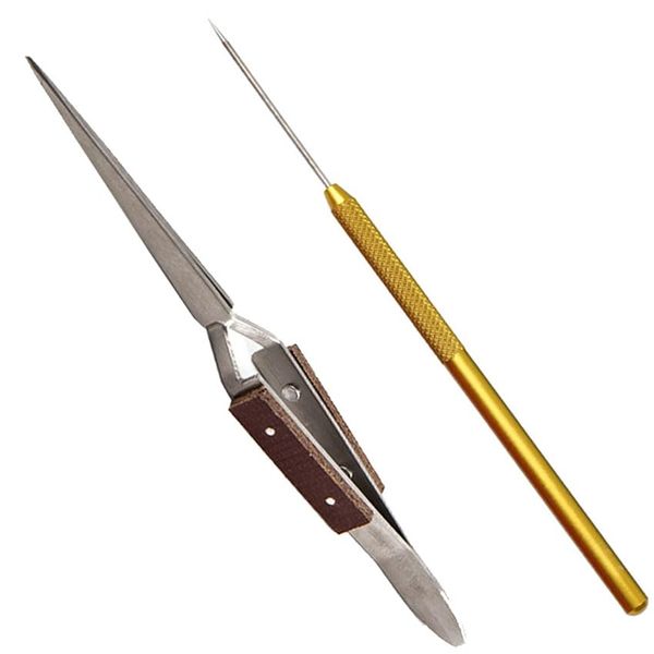 Fiber Grip Tweezers Cross Locking Straight & Titanium Tip Soldering Pick