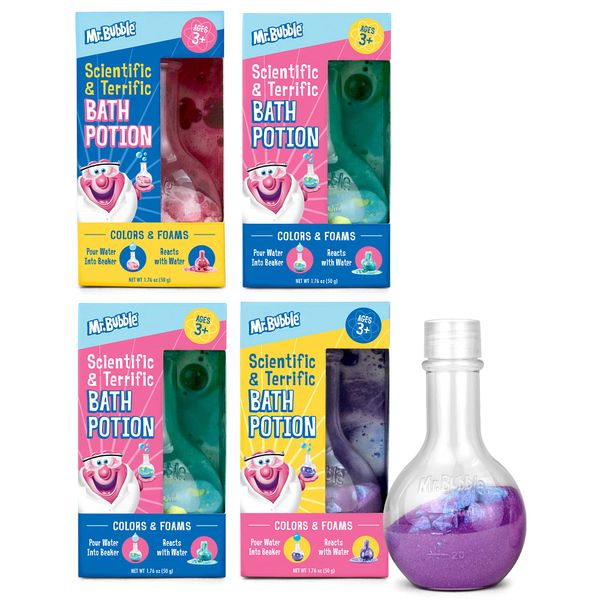 Mr. Bubble Kids Bath Bomb Potions - Colorful Fizzy Fun - Cool Foam and Bubble Science Beaker for The Bath (Pack of 4)