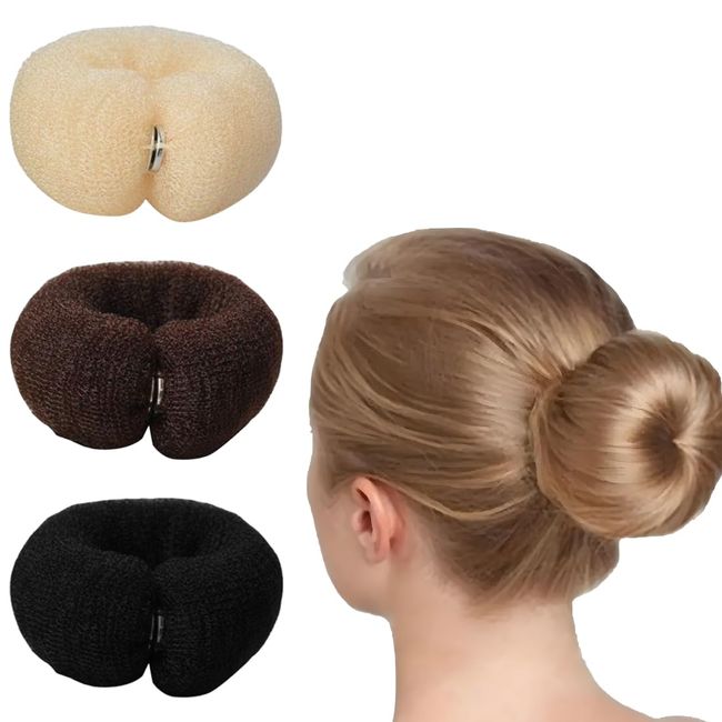 GRK 3er-Pack Dutt-Pads, Ball-Haar-Dutt-Haareisen, großer Nylon-Dutt, brauner Haar-Dutt, zusätzliche große Donut-Dutt-Pads