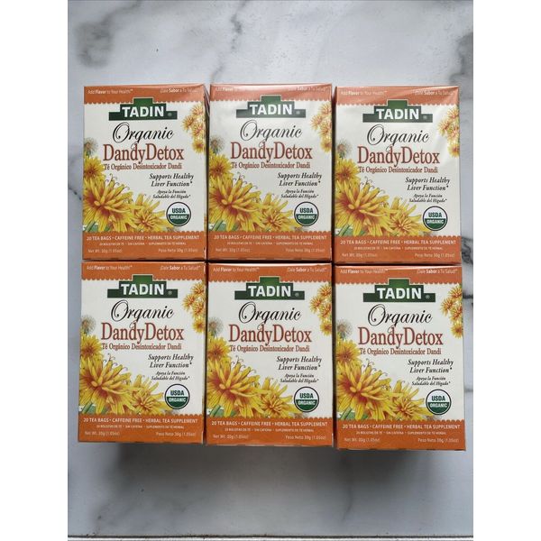 6 PACK TADIN ORGANIC TEA DANDY LIVER DETOX 20 BAG EACH EXP 10/2025