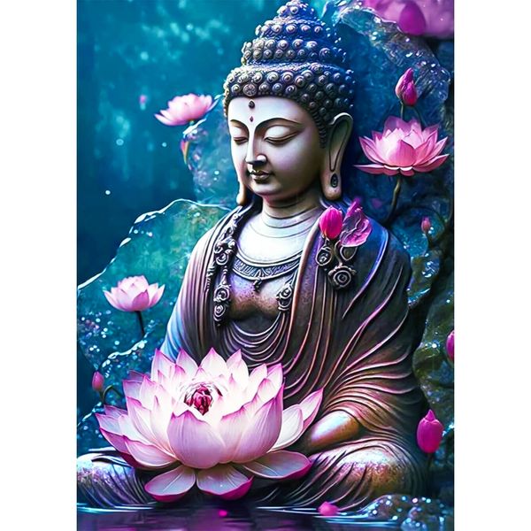 AIRDEA Buddha Lotus Diamond Painting Kits for Adults, Yaks Diamond Art Kits, 5D DIY Full Drill Diamond dots for Wall Decor Gem Arts 12x16inch