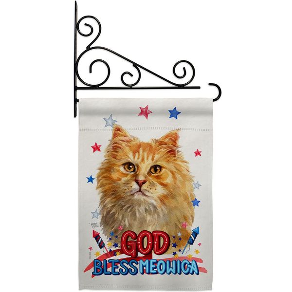 Breeze Decor Patriotic Ginger Long Hair Garden Flag Set Wall Holder Cat Kitten Meow Spoiled Paw Fur Pet Nature Farm Animal Creature House Banner Small Yard Gift Double-Sided, Made in USA