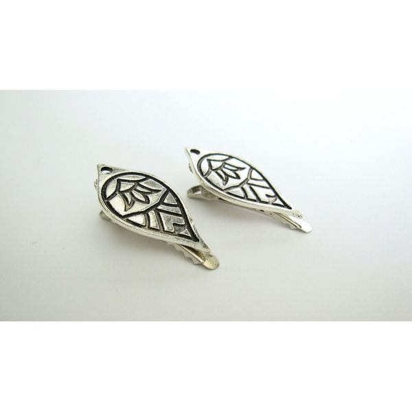 2 small leaf shape silver native looking metal alligator hair clip for fine