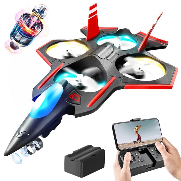 Brushless RC Plane with Camera | 2.4GHZ Remote Control Airplane, 6-axis Gyro Drones for Kids, RC Helicopter, 360°Flip Jet Fighter for Beginners with LED Navigation Lights