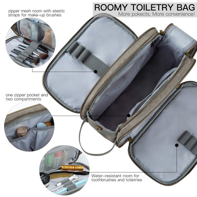 Elviros Men's Toiletry Bag,Water-Resistant Travel Dopp Kit, PU