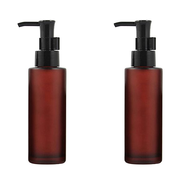 2PCS 100ML/3.4oz Amber Frosted Glass Lotion Pump Press Bottles with Black Pump Cosmetic Cream Lotion Container Dispenser Storage for Travel Business Trip Camping