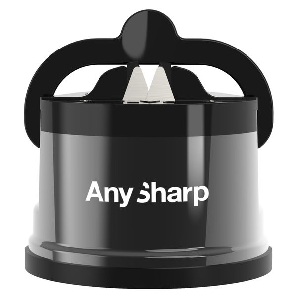 AnySharp Pro Metal Knife Sharpener, Hands-Free Safety, PowerGrip Suction, Sharpens All Kitchen Knives, Ideal for Hardened Steel & Serrated, World's Best, Compact, One Size, Wolfram, Metal