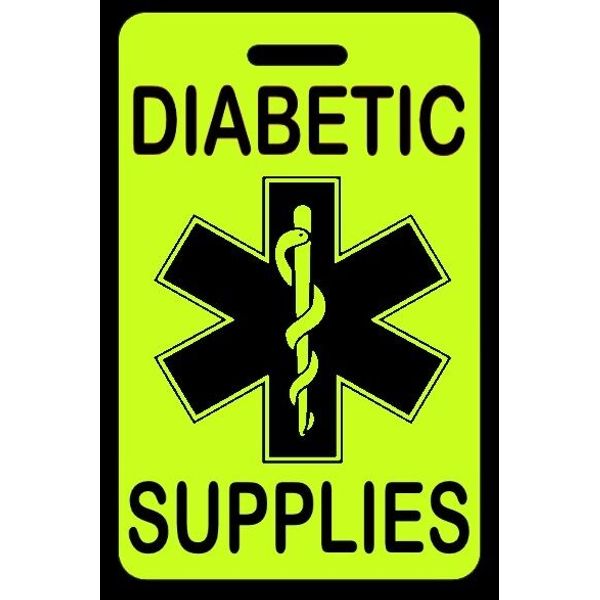 Hi-Viz Yellow DIABETIC SUPPLIES Luggage/Gear Bag Tag - FREE Personalization-New