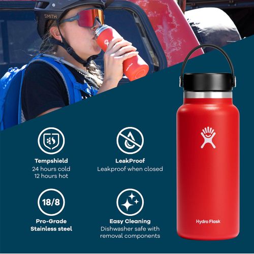 HYDRO FLASK - Water Bottle 946 ml (32 oz) - Vacuum Insulated Stainless Steel Water Bottle Flask with Leak Proof Flex Cap with Strap - BPA-Free - Wide Mouth - Lupine