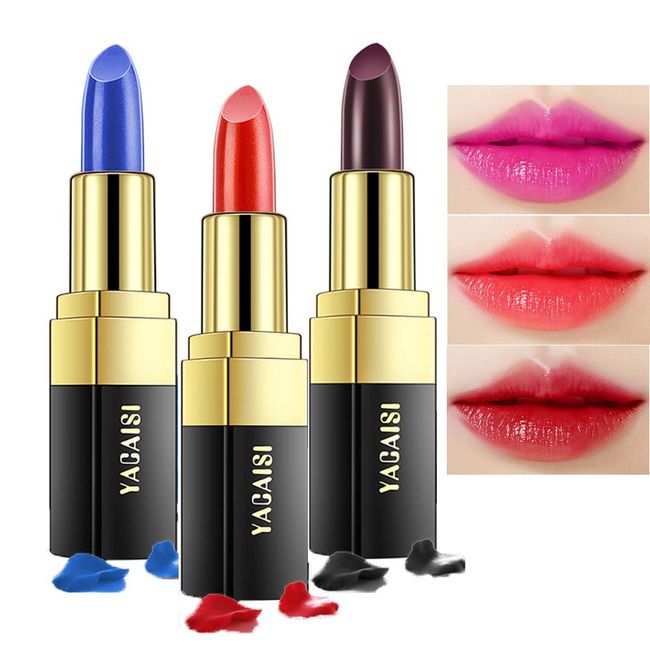 Pakivs 3 Stück Magisches Farbwechsel Lippenbalsam Lippenstift Set, Langlebig Wasserdicht Langlebig Nahrhaft Lippenbalsam Lippen Feuchtigkeitscreme Lippenstift (3 Farben Rose)