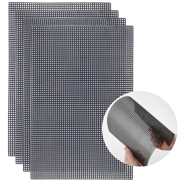 Aster 4 Pieces 4 Count Plastic Mesh Canvas Sheets for Embroidery, Plastic Needlepoint Canvas, Fursuit Eye Mesh for Crafts DIY, Knit Crochet Projects (Black, 30×20cm/11.8×7.9inch)