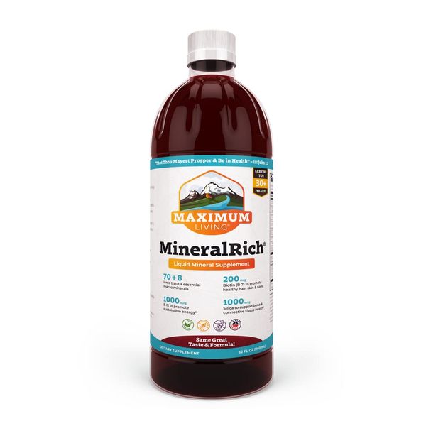 Maximum Living MineralRich Minerals Supplement - Liquid Blend of Vitamins and Trace Minerals - 32 oz