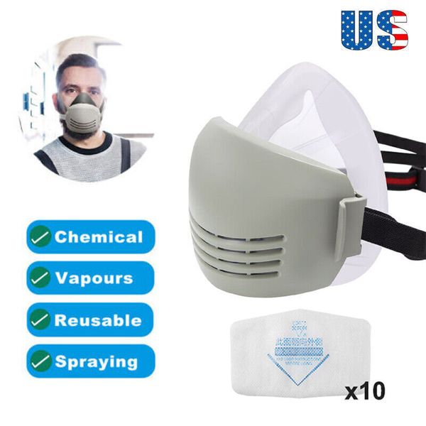 Safety Half Face Mask With 10pcs Filter Anti-Dust / Gas Respirator Mask Reusable