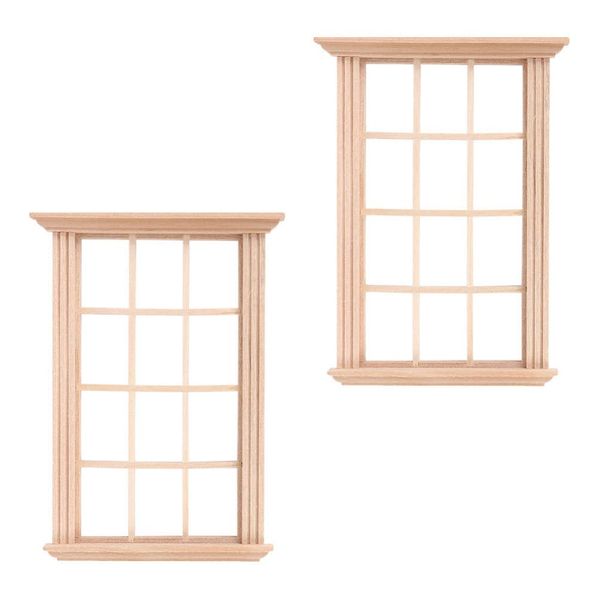 DOITOOL 2PCS Dollhouse Windows 1 12 Scale Wooden Dollhouse Window Frame, Dollhouse Furniture Miniature Window Frames for 1 12 Doll House Furniture Accessories