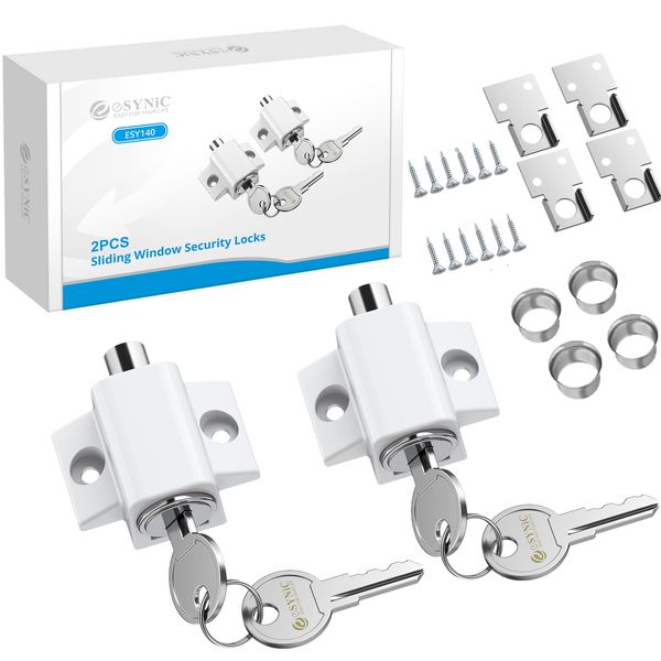 eSynic Sliding Patio Door Lock 2Pcs Professional Sliding Patio Lock Patio Door Security Lock Durable French Patio Door Lock White Sliding Window Locks Set Perfect for Home Safety